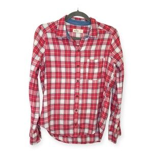 Hollister Pink Red Plaid Flannel Shirt | Soft Button Front Cozy Preppy Small